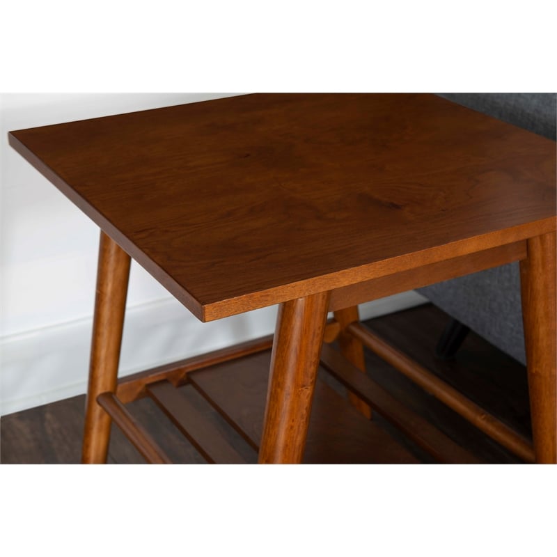 Maklaine Elegant Wood Mid-Century Accent End Table in Brown Finish