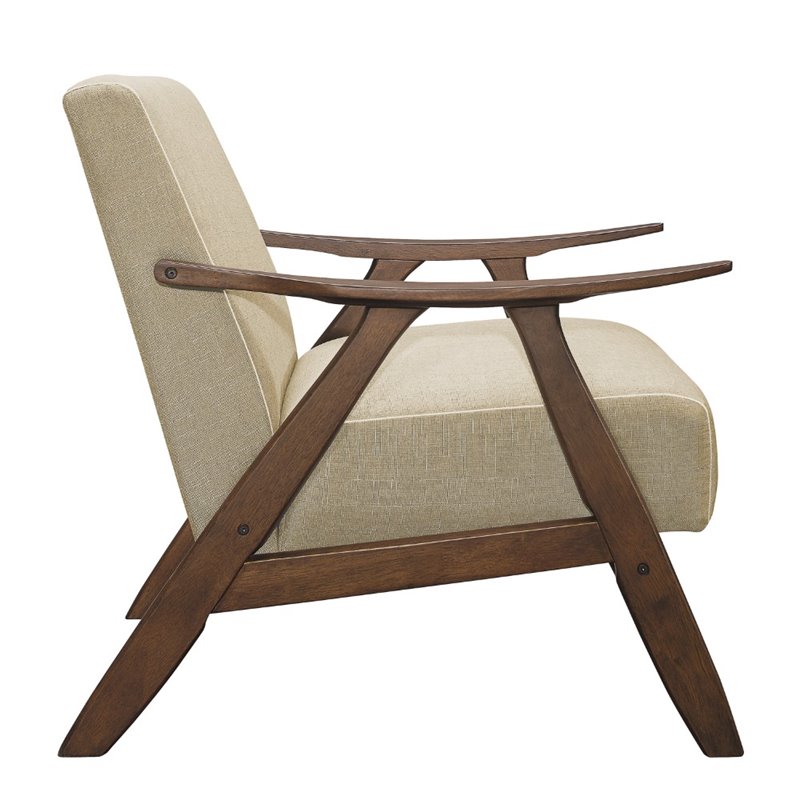 Maklaine Mid-Century Accent Chair with Arm Rest in Light Brown
