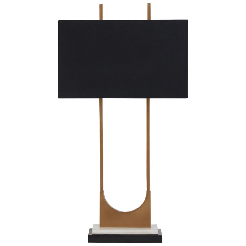 Maklaine Contemporary Metal Table Lamp with Fabric Shade in Brass