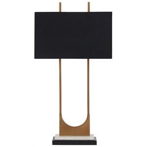 Maklaine Contemporary Metal Table Lamp with Fabric Shade in Brass