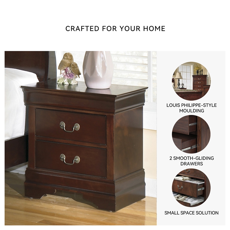 Maklaine Engineered Wood Traditional 2-Drawer Nightstand in Dark Brown