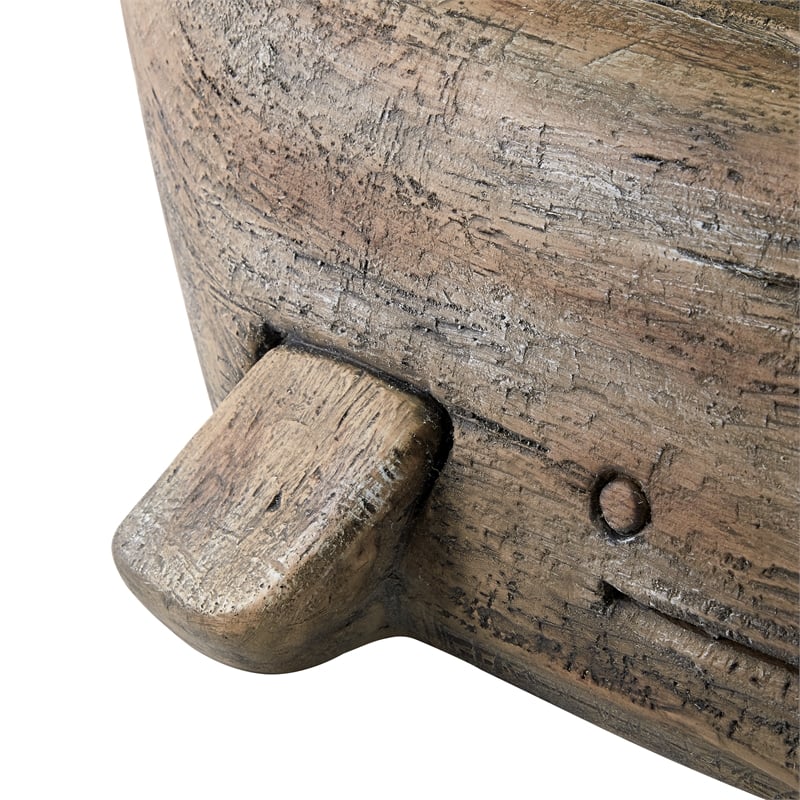 Maklaine Whale Sculptured Resin & Glass Top Rustic Accent Table in Driftwood