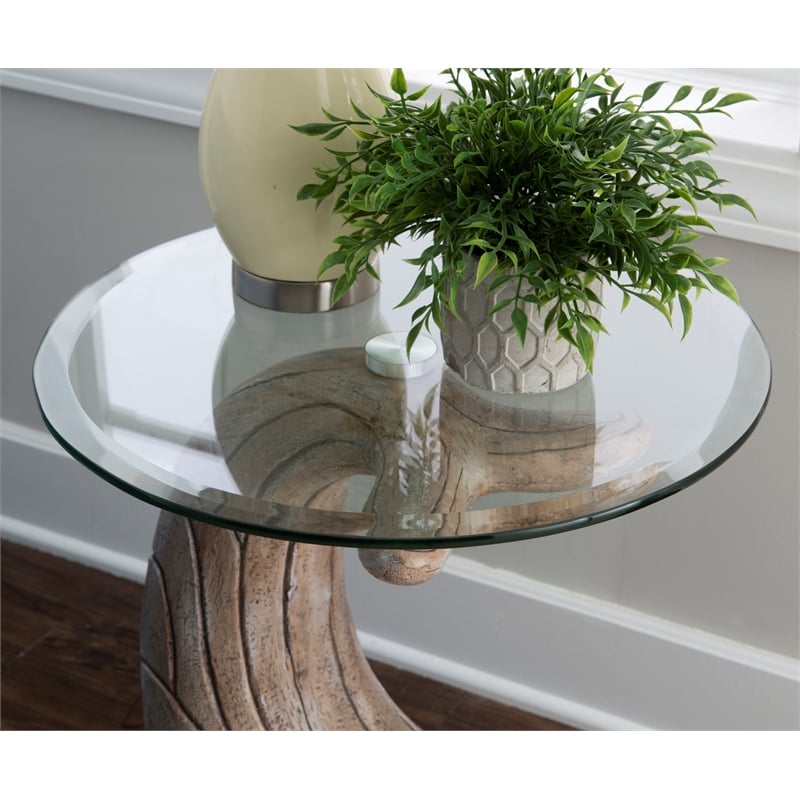 Maklaine Whale Sculptured Resin & Glass Top Rustic Accent Table in Driftwood