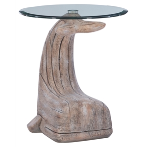 Maklaine Whale Sculptured Resin & Glass Top Rustic Accent Table in Driftwood