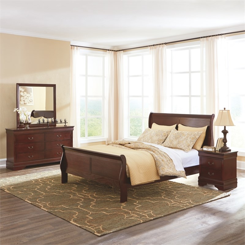 Maklaine Modern Traditional Sleigh Queen Bed in Warm Dark Brown