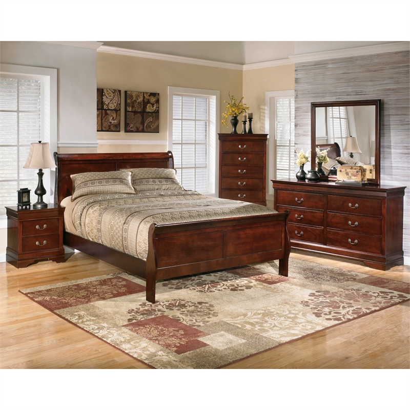 Maklaine Modern Traditional Sleigh King Bed in Warm Dark Brown