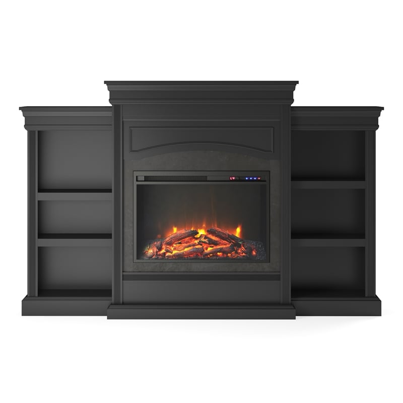 Maklaine Engineered Wood Contemporary Mantel Fireplace in Black