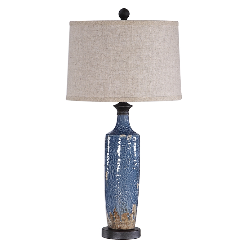 Maklaine 1-Light Coastal Ceramic Table Lamp in Blue/Dark Khaki