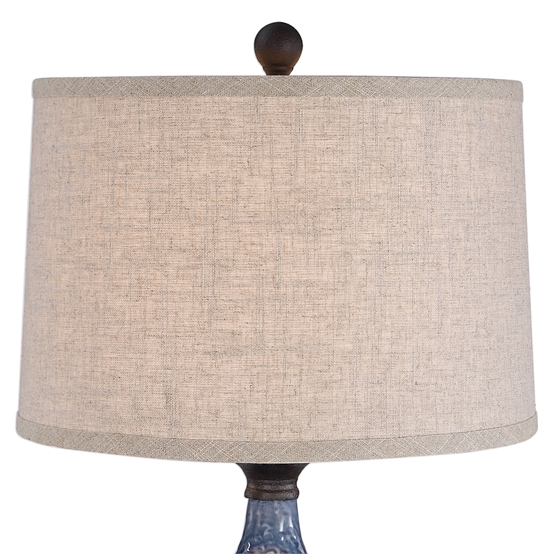 Maklaine 1-Light Coastal Ceramic Table Lamp in Blue/Dark Khaki