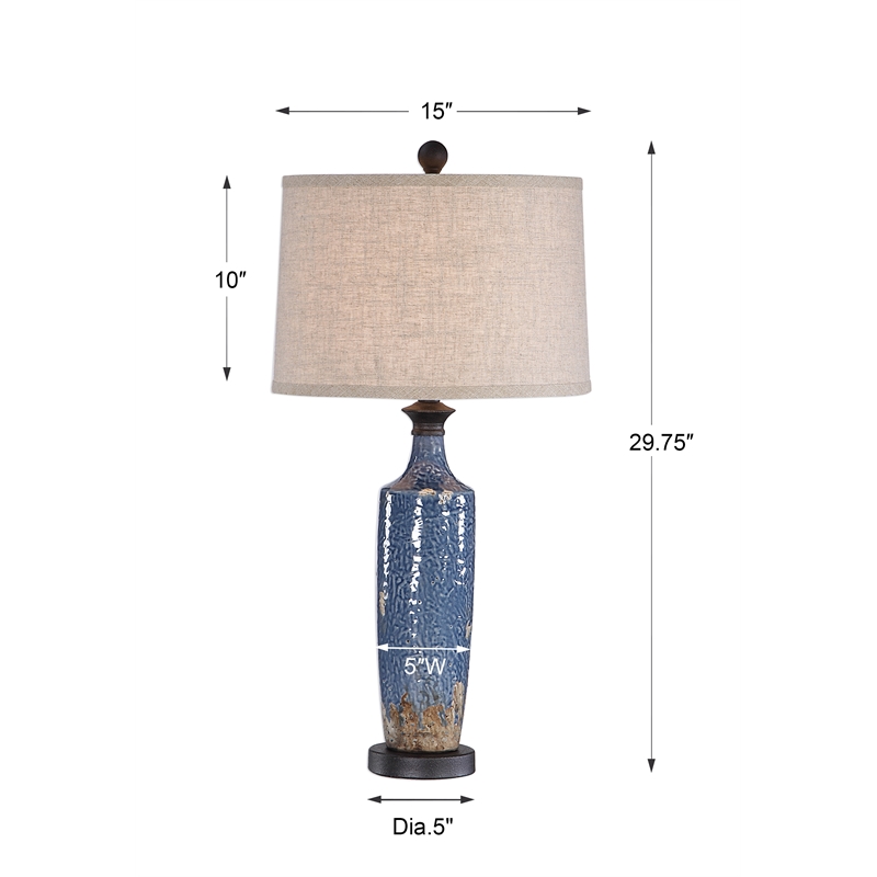 Maklaine 1-Light Coastal Ceramic Table Lamp in Blue/Dark Khaki