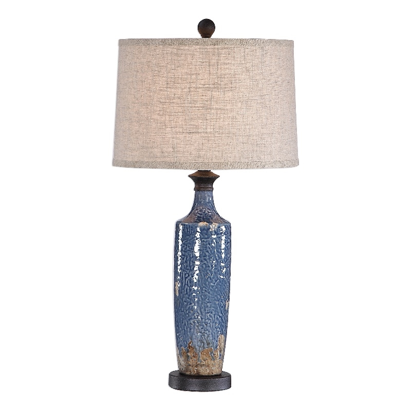 Maklaine 1-Light Coastal Ceramic Table Lamp in Blue/Dark Khaki