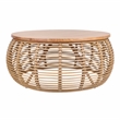 Maklaine Coastal Round Rattan Coffee Table in Brown/Natural Honey