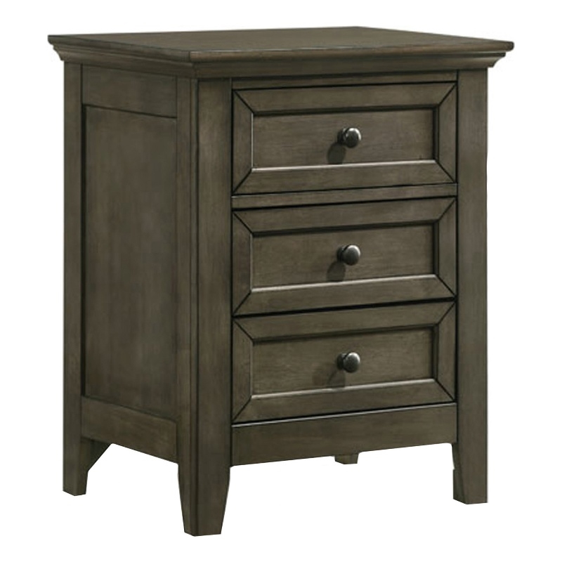 Maklaine Transitional Bedroom 3-Drawer Wood Nightstand in Gray
