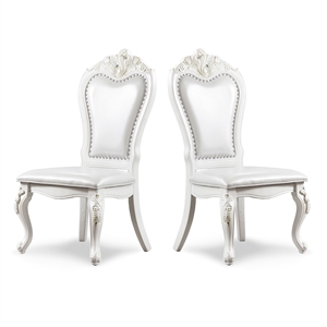 Maklaine Traditional Faux Leather Side Chairs in White (Set of 2)