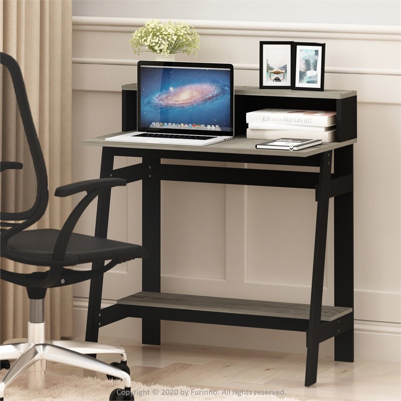 Maklaine Engineered Wood Simplistic A Frame Computer Desk in Black/Oak Gray
