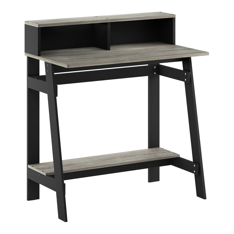 Maklaine Engineered Wood Simplistic A Frame Computer Desk in Black/Oak Gray
