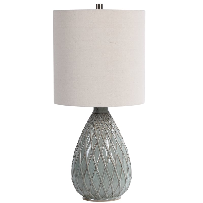Maklaine 1-Light Coastal Ceramic/Steel Table Lamp in Aqua Blue
