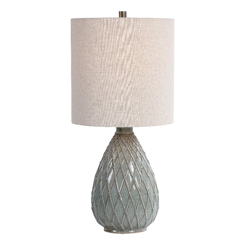 Maklaine 1-Light Coastal Ceramic/Steel Table Lamp in Aqua Blue