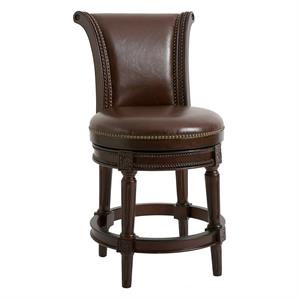 Maklaine Retro 31&quot Wood Bar Height Swivel Barstool in Walnut