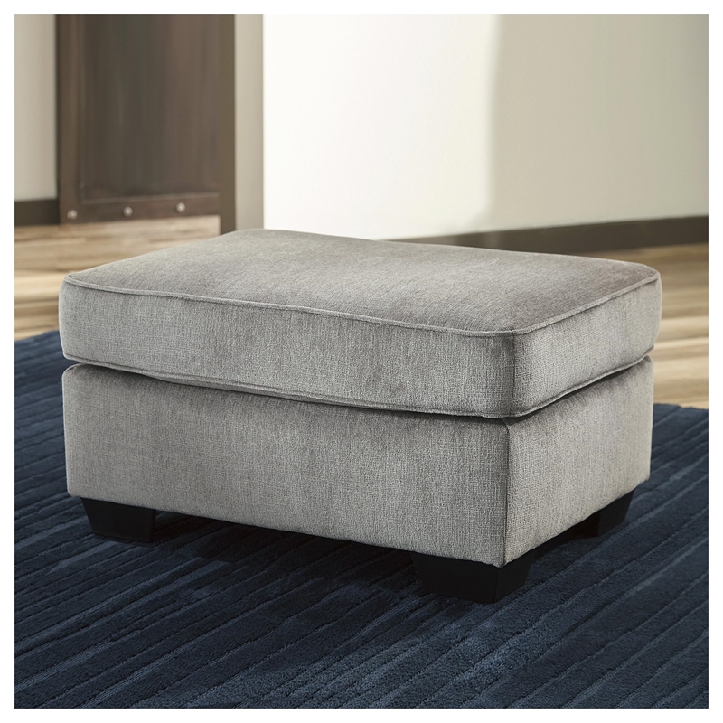 Maklaine Elegant Modern / Contemporary Fabric Ottoman in Alloy