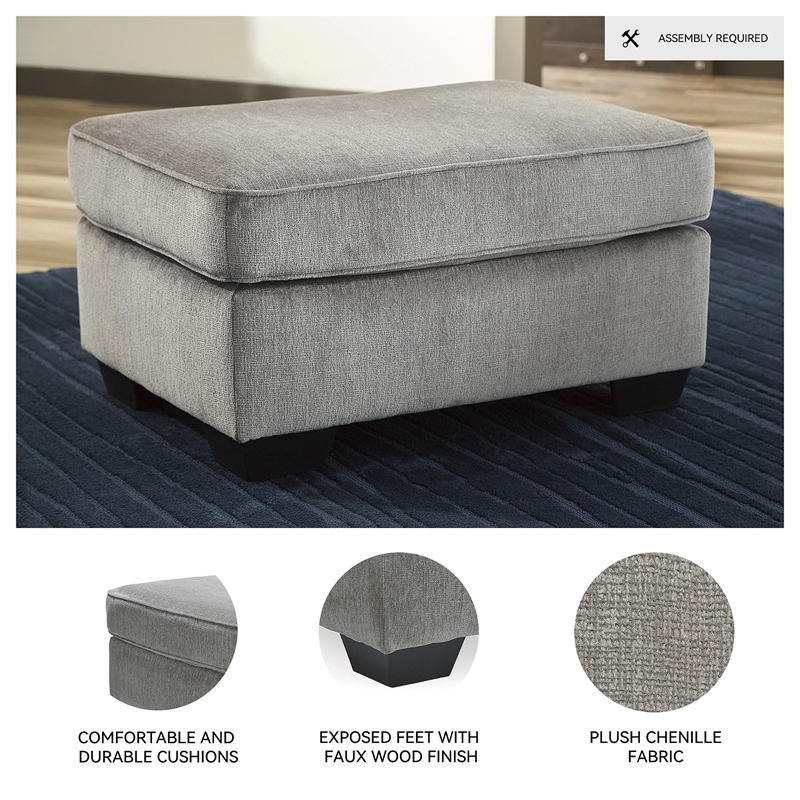 Maklaine Elegant Modern / Contemporary Fabric Ottoman in Alloy
