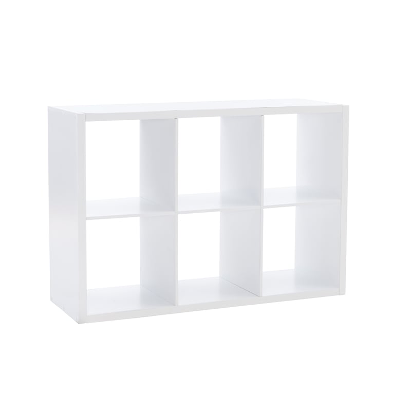 Maklaine Transitional Six Cubby Open Back Storage Cabinet in White Wood