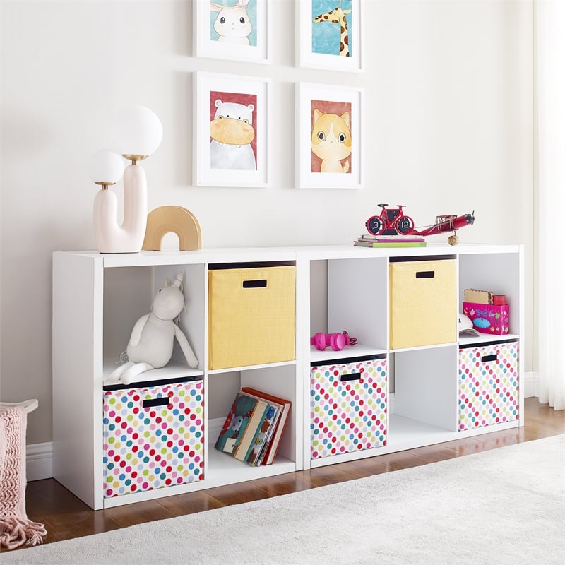 Maklaine Transitional Six Cubby Open Back Storage Cabinet in White Wood