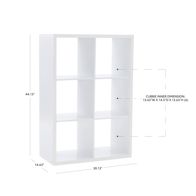Maklaine Transitional Six Cubby Open Back Storage Cabinet in White Wood