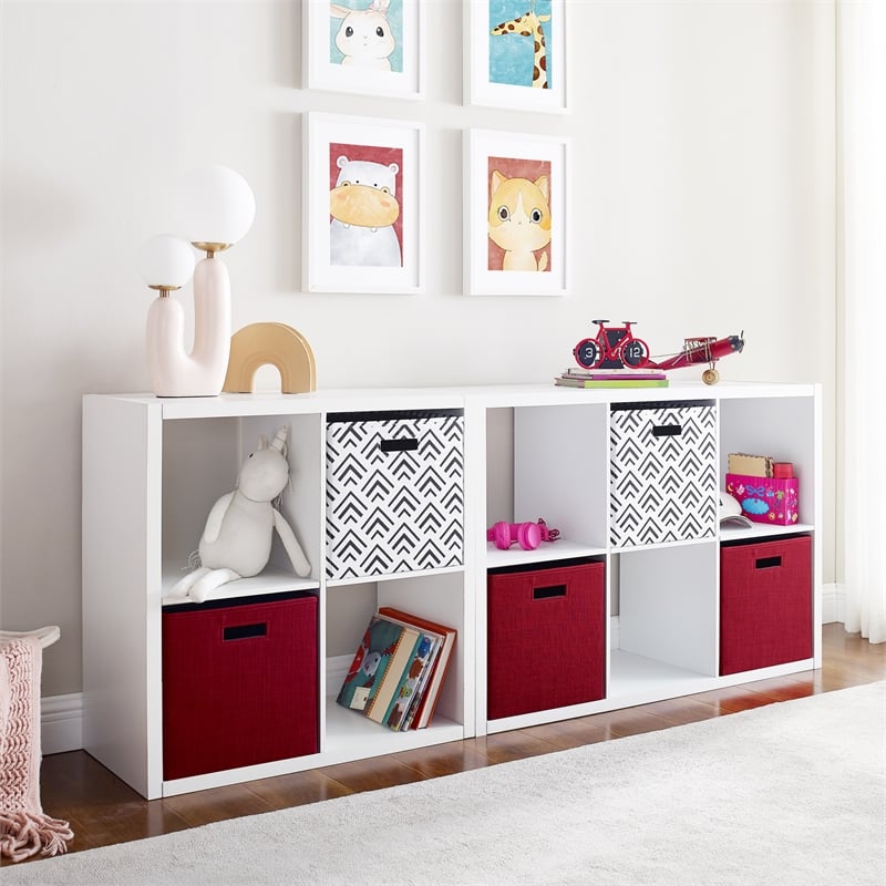 Maklaine Transitional Six Cubby Open Back Storage Cabinet in White Wood