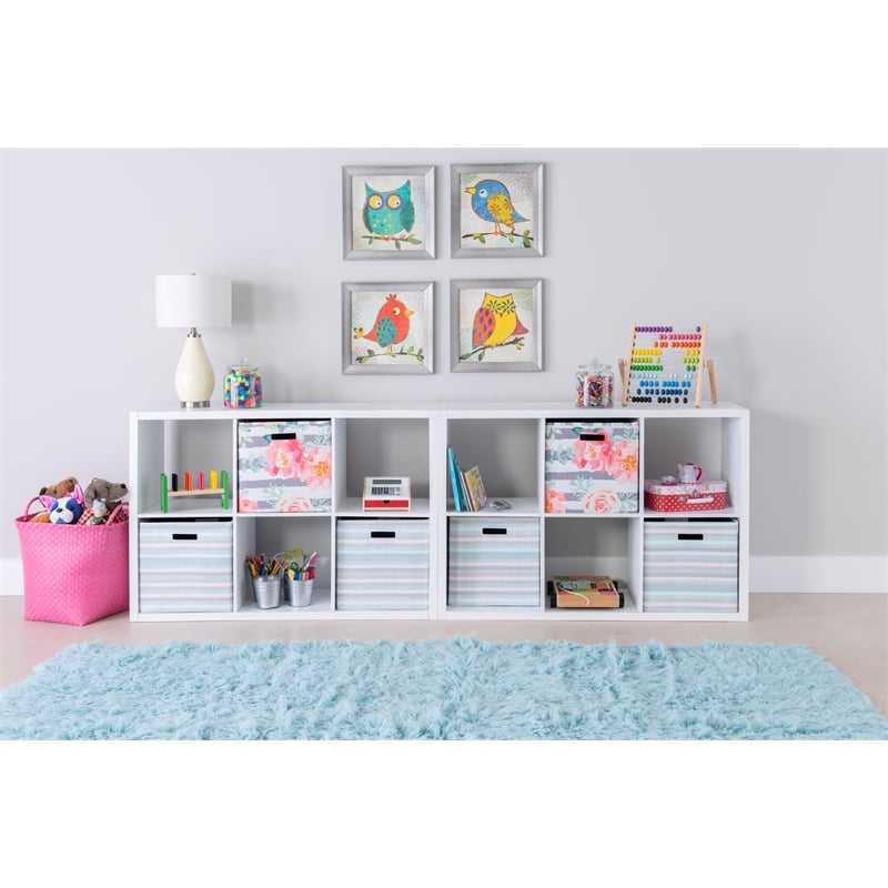 Maklaine Transitional Six Cubby Open Back Storage Cabinet in White Wood