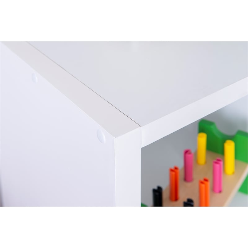 Maklaine Transitional Six Cubby Open Back Storage Cabinet in White Wood