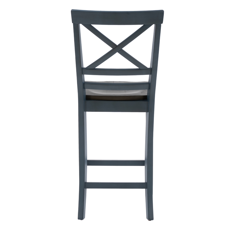 Maklaine Wood X Back 2 Tone Counter Stool Set of 2 in Slate Blue