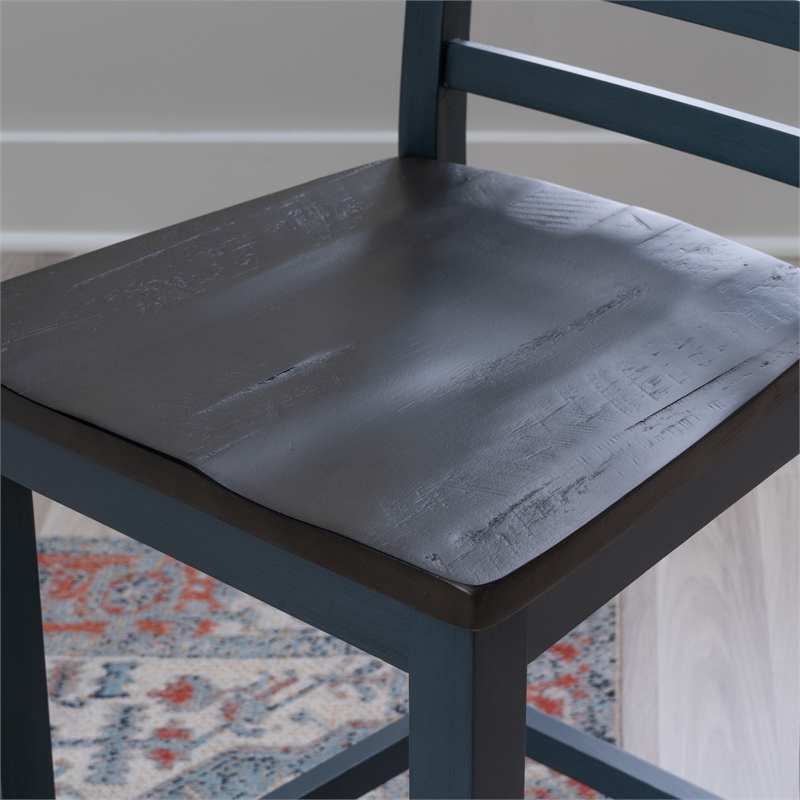 Maklaine Wood X Back 2 Tone Counter Stool Set of 2 in Slate Blue