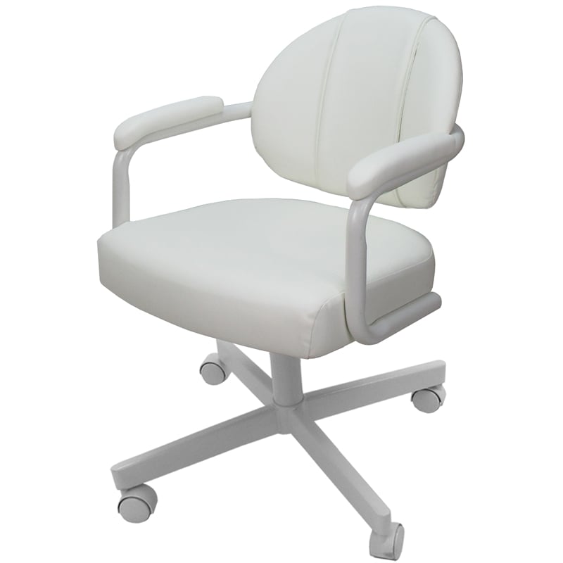 Maklaine Swivel Metal Dining Caster Chair- - White Vinyl - White Metal