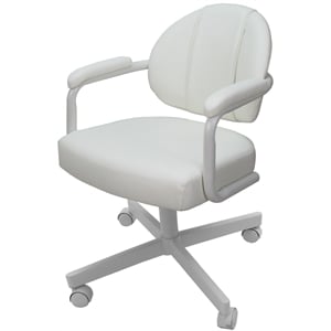 Maklaine Swivel Metal Dining Caster Chair- - White Vinyl - White Metal