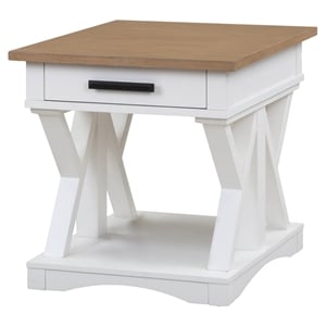 Maklaine Modern Traditional Wood End Table in White and Natural