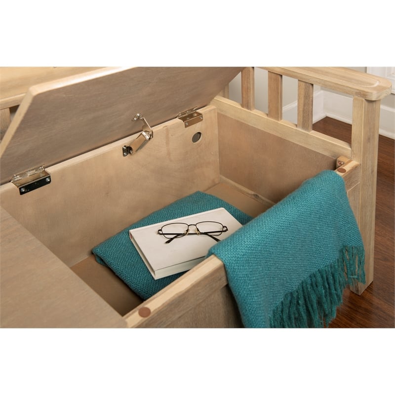 Maklaine Entryway Wood Split Seat Storage Bench in Washed Natural