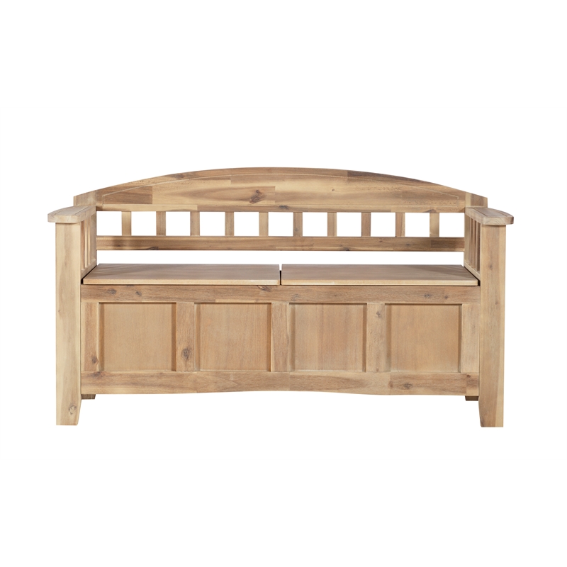 Maklaine Entryway Wood Split Seat Storage Bench in Washed Natural