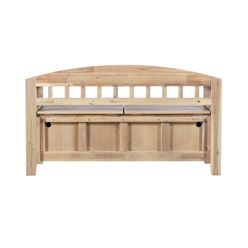 Maklaine Entryway Wood Split Seat Storage Bench in Washed Natural