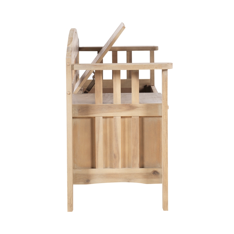 Maklaine Entryway Wood Split Seat Storage Bench in Washed Natural