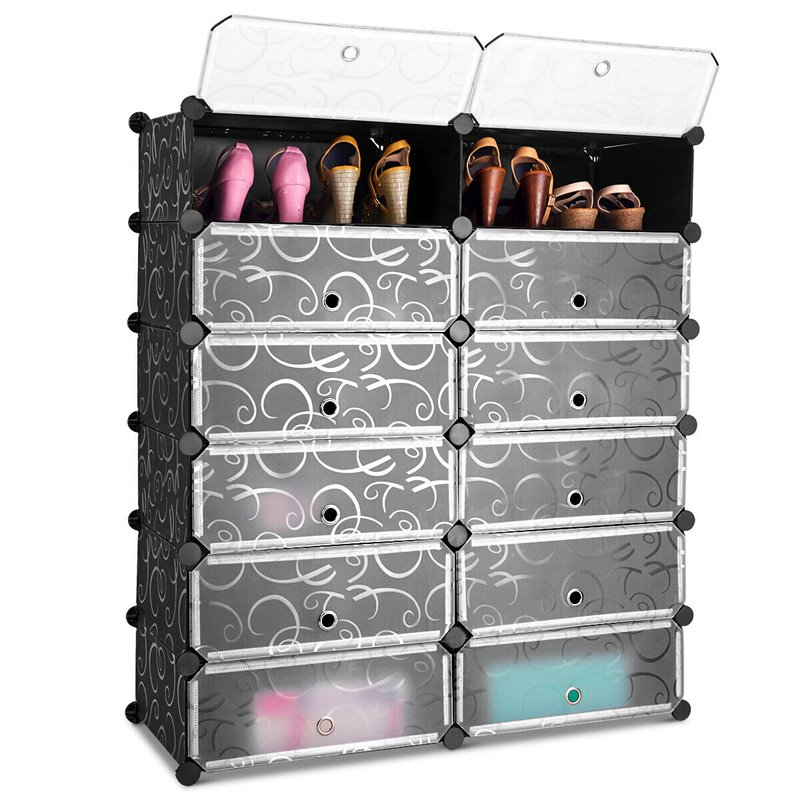 Maklaine 12-cubic Contemporary Plastic Shoe Rack Cabinet in Black
