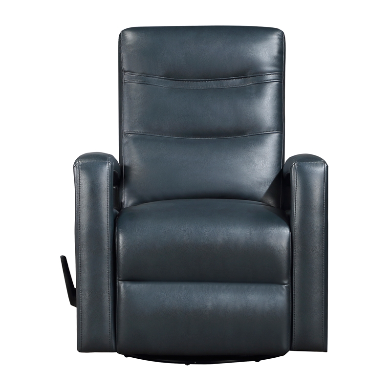 Maklaine Faux leather Swivel Glider Reclining Chair in Navy Blue
