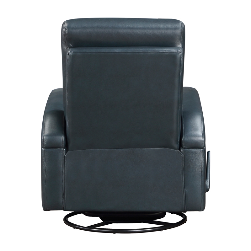 Maklaine Faux leather Swivel Glider Reclining Chair in Navy Blue