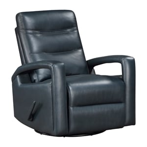 Maklaine Faux leather Swivel Glider Reclining Chair in Navy Blue