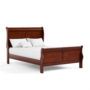 Maklaine Modern Transitional Solid Wood Panel Full Bed in Cherry