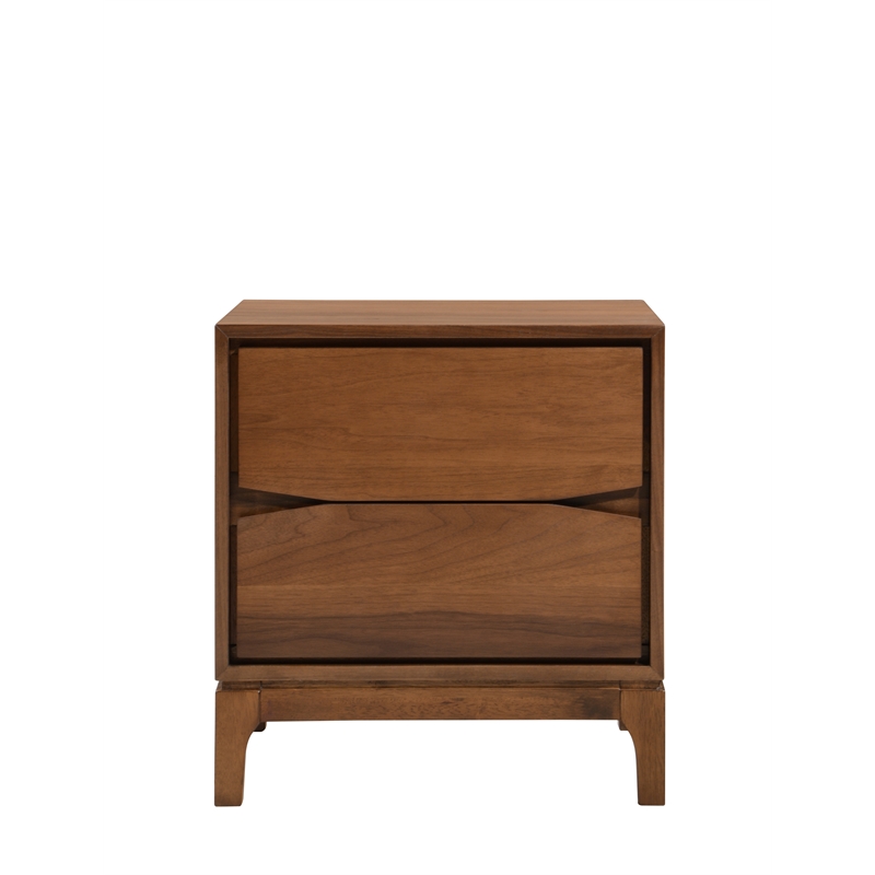 Maklaine Mid-Century 2 Drawer Solid Wood Night Stand in Walnut