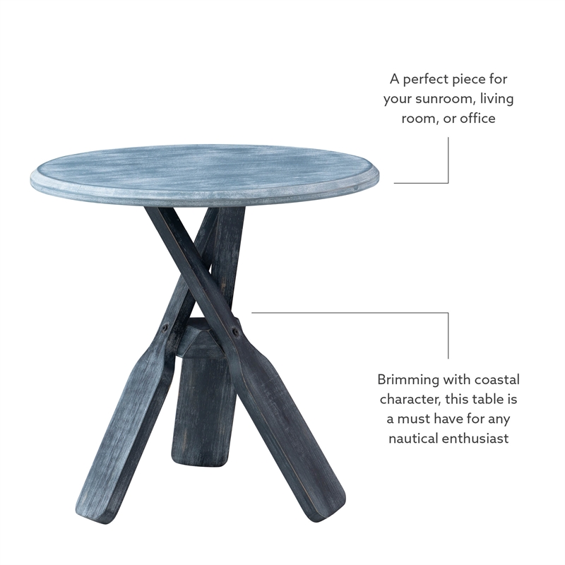 Maklaine Distressed Wood Coastal Canoe Paddle Side Table in Gray