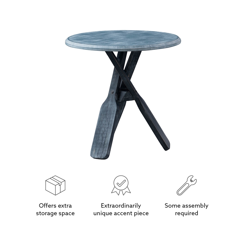 Maklaine Distressed Wood Coastal Canoe Paddle Side Table in Gray