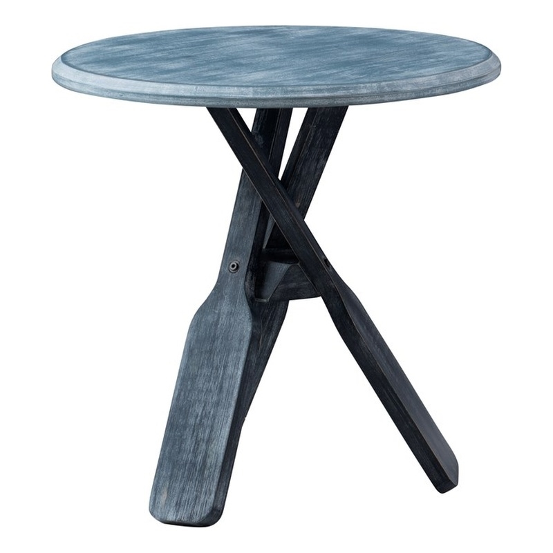 Maklaine Distressed Wood Coastal Canoe Paddle Side Table in Gray
