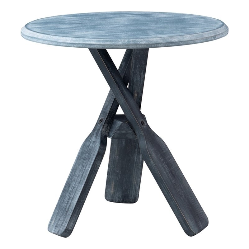 Maklaine Distressed Wood Coastal Canoe Paddle Side Table in Gray